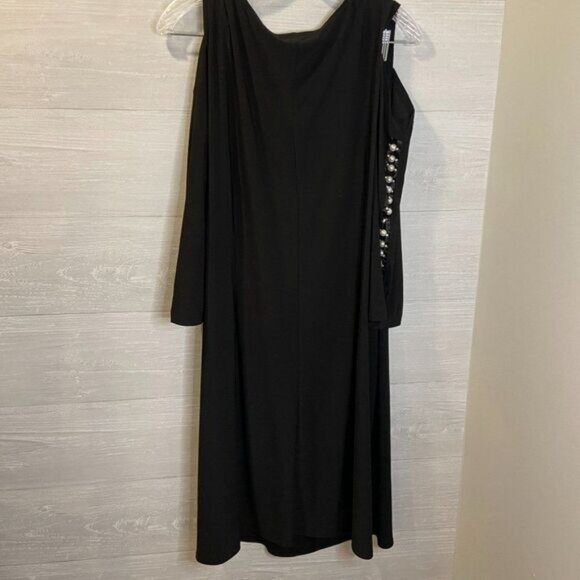 JBS Women Surplice Neckline Cold‎ Shoulder Pearl Accent Ruched Dress - Picture 4 of 8